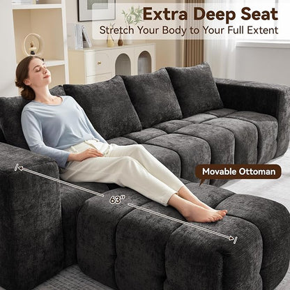 119" Boneless Couch, Oversized Cloud L Shaped Couch, Modular Sectional 4 Seater Sofa with Deep Seat, Modern Sectional Memory Foam Couches for Living Room, Tufted Sofa, No Assembly Required, Dark Grey