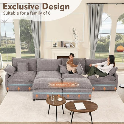 GOSUHI 142.5" U-Shaped Modular Cloud Couch, Deep Seat, Chenille Slate | Cloud Comfort, Couches for Living Room, Removable & Machine-Washable Covers, Movable Ottoman, Modular Sectional Sofa