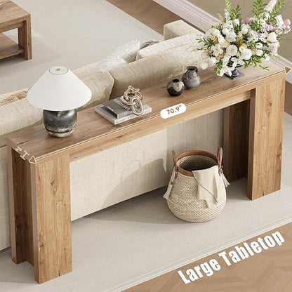 70.9 Inch Extra Long Console Table, Farmhouse Entryway Table with Thickened Base, Wood Sofa Table Behind Couch Table, Narrow Entryway Accent Table for Living Room, Hallway, Entrance, Foyer, Brown