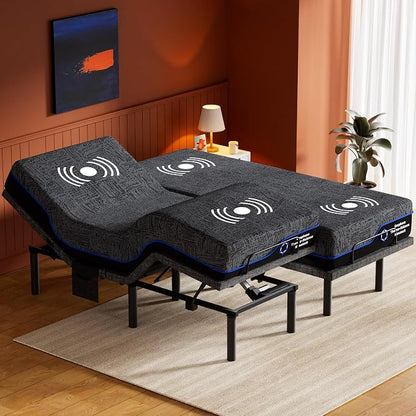 Amada Split King Adjustable Bed Frame with Massage & Wireless Remote, Zero Gravity, Head & Foot Incline, Electric Base with 4 Leg Height Options, 4 USB Ports and LED Night Light