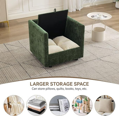 30" Cloud Modular Single Sofa Chair with Storage, Modern Upholstered Accent Chair Deep Seat, Chenille Reading Lounge Armchair for Living Room, Bedroom, Small Space, Green