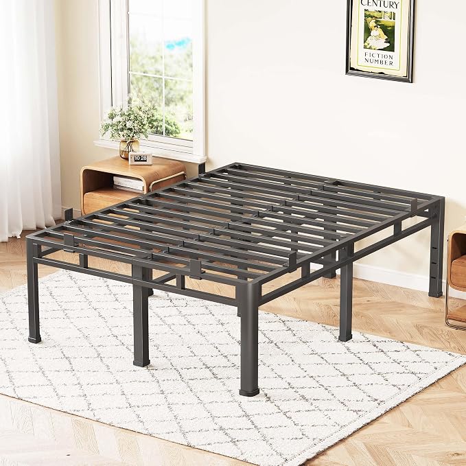 ROIL 22 Inch Queen Size Bed Frame, Metal Bed Frame & Box Spring 2 in 1 Platform with Round Corner Legs, 4000LBS Double Layer Bed Frame with Headboard Holes Mattress Baffles, Noise-Free Easy Assembly
