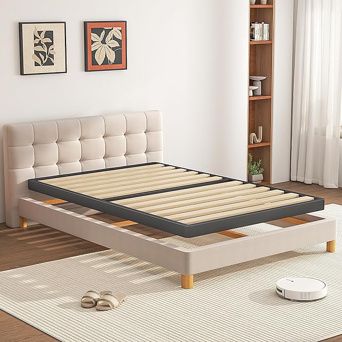 VIPSHOW 2 Inch Wood Slat Twin Box Spring with Round Corners - 3000 lbs Capacity, Low Profile Bed Slat Replacement Bunkie Board with Metal Frame, Noise-Free, Easy Assemble, Black