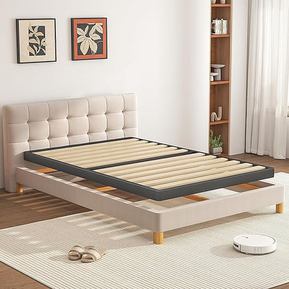 VIPSHOW 2 Inch Wood Slat Twin Box Spring with Round Corners - 3000 lbs Capacity, Low Profile Bed Slat Replacement Bunkie Board with Metal Frame, Noise-Free, Easy Assemble, Black