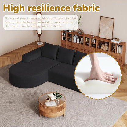 109" Modern Modular Curved L-Shaped Sofa, Chenille Upholstered Sectional Boneless Couch Set with 3 Pillows,Free Combination Sofa for Living Room (Black, 108.5" Right Lounge)
