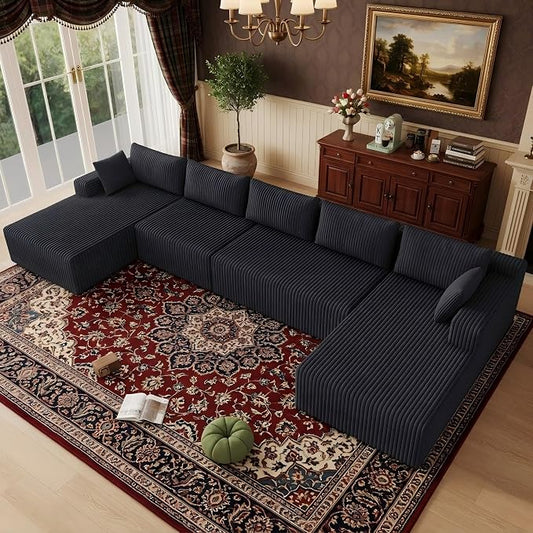Flexible Combination Cloud Sectional Boneless Couches with Double Chaise,157" Oversized U Shaped Modular Sofa No Assembly Required Foam-Filled Deep Seat Sofa & Couch for Living Room,Apartment