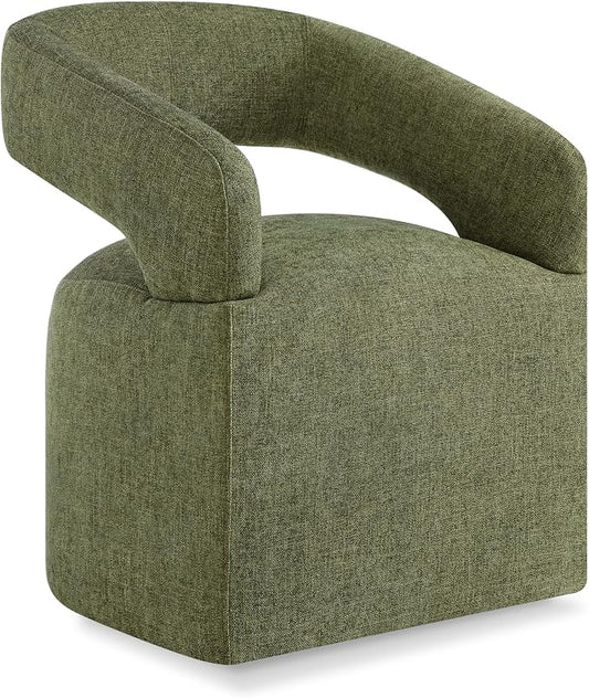 KISLOT Upholstered Dining Chairs Set of 1, Modern Rolling Dining Chairs with Hidden Casters, Arm Kitchen Chairs with Linen Look Fabric, Padded Barrel Chairs for Dining Room, Kitchen, Bedroom, Green