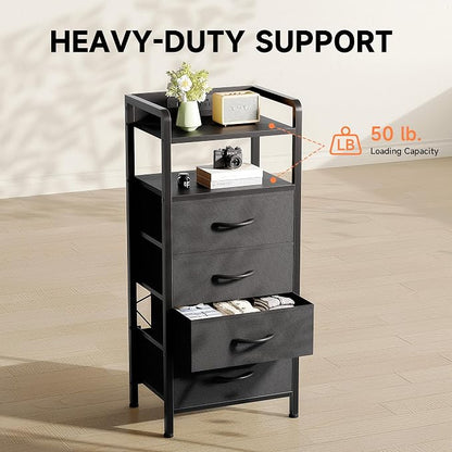 Lazzanto Night Stand Bedside Table Bedroom - Tall Nightstand with Charging Station & LED Light Strip, Bed Side Table with Shelf & Drawers, 2 U-S-B Ports & 2 AC Outlets, Black