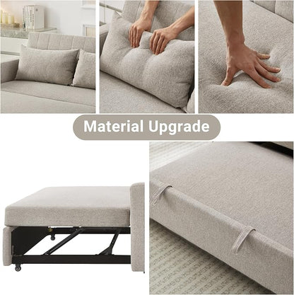 55.5" Fabric Convertible Sofa Bed, Pull Out Sleeper Sofa Bed, Loveseat Couch with Side Pocket, 3 in 1 Convertible Sleeper Sofa Bed for Living Room, Apartment, Bedroom, RV, Light Grey