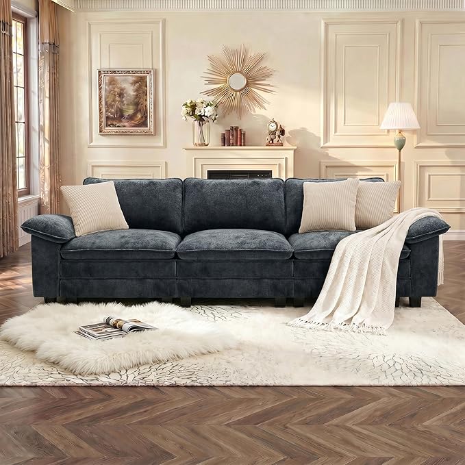 PHI VILLA Modern Modular Couches Sets, 123.6" Cloud Sectional Sofa with Upholstered Deep Seat, 3-Seater Couch for Living Room Small Spaces, Chenille Fabric, Dark Cyan