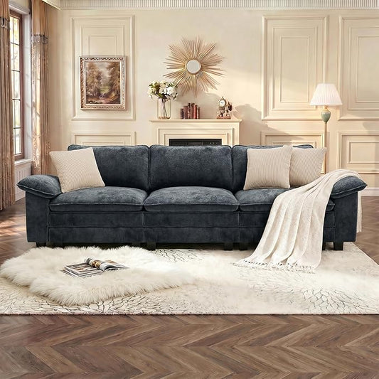 PHI VILLA Modern Modular Couches Sets, 123.6" Cloud Sectional Sofa with Upholstered Deep Seat, 3-Seater Couch for Living Room Small Spaces, Chenille Fabric, Dark Cyan