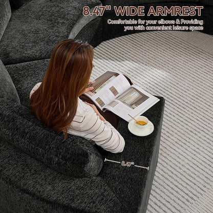WUTUTUEE 119'' Curved Round Boneless Sofa, Oversized Modular Sectional Sofa with Deep Seat & Arms, Chenille Memory Foam Sofa with Pillows, Upholstered Comfy 4 Seat Couch for Living Room, Black