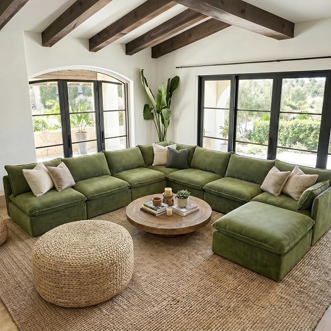 Cloud Modular Hosting Sectional, Oversized Deep Seat Comfort, Luxe Chenille | Fully Removable Washable Covers, Memory Foam Seat Cushions, Storage Ottoman, Premium Fabric