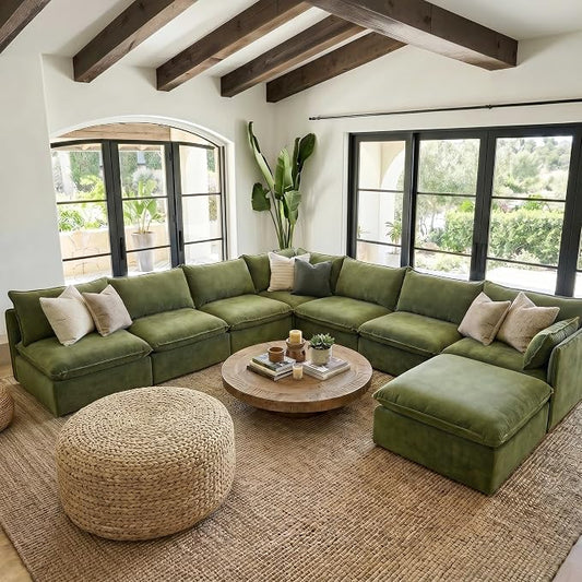 Cloud Modular Hosting Sectional, Oversized Deep Seat Comfort, Luxe Chenille | Fully Removable Washable Covers, Memory Foam Seat Cushions, Storage Ottoman, Premium Fabric