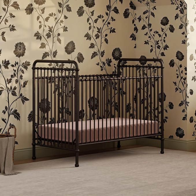Namesake Abigail 3-in-1 Convertible Metal Crib in Vintage Iron, Greenguard Gold Certified | GREENGUARD Gold Certified, Converts to Toddler Bed & Daybed, 4 Adjustable Mattress Heights, Conversion Kits Sold Separately