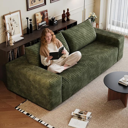 JINGLING 63" Small Couches for Small Spaces, Comfy Boneless Couch in a Box, Love Seat Compressed Sofa for Living Room Bedroom, Apartment Furniture, No Assembly, Corduroy, Green