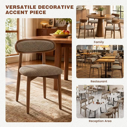 Wooden Dining Chairs Set of 2, Modern Fabric Upholstered Dining Room Chair, Kitchen Side Chairs, Farmhouse Dinner Chair with Curved Back for Kitchen, Camel