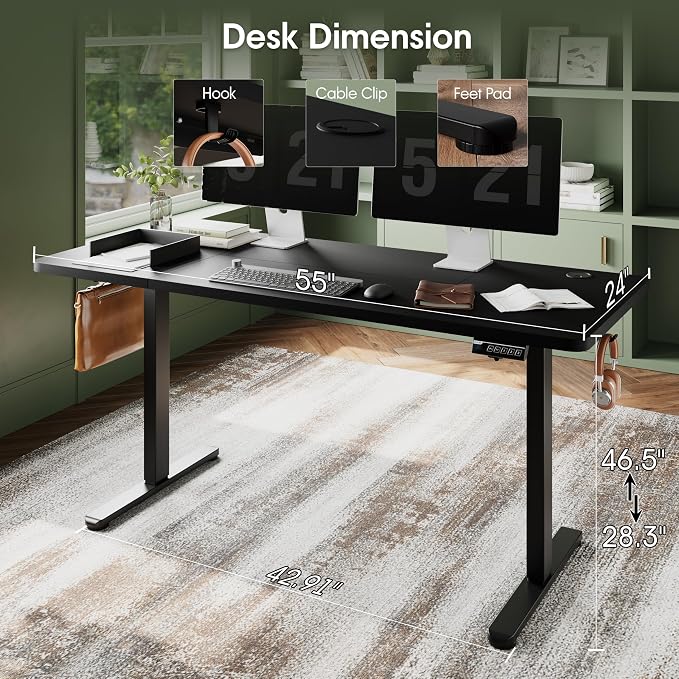 Monomi Electric Standing Desk 55x24 Inches, Height Adjustable Sit Stand Up Computer Desk for Home Office, Ergonomic Workstation with 178LBS Load Capacity & Quiet Motor, Two-Piece Desktop, Black