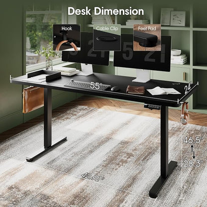 Monomi Electric Standing Desk 55x24 Inches, Height Adjustable Sit Stand Up Computer Desk for Home Office, Ergonomic Workstation with 178LBS Load Capacity & Quiet Motor, Two-Piece Desktop, Black