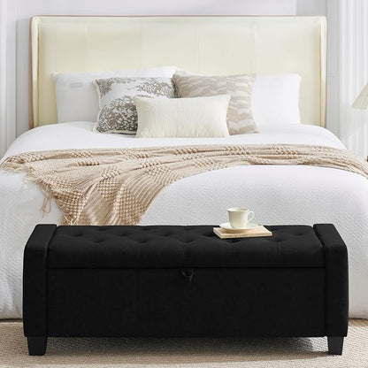 Huatean Home 43" Ottoman with Storage, Black Storage Ottoman Bench with Safety Hinge, Upholstered Entryway Bench with Seating for Bedroom, Living Room, Holds up to 330 lb
