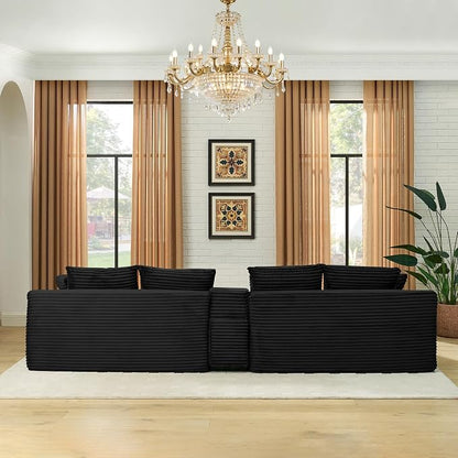 127" U-Shaped Cloud Sectional Couch Oversized Modular Compressed Boneless Sectional Sofa with Ottoman Chaise Lounges & Console, Plush Corduroy Boneless Symmetrical Sofa