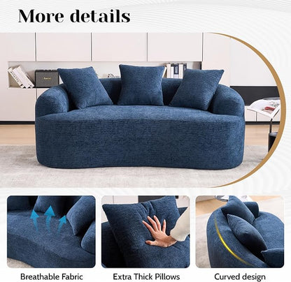 65" Curved Loveseat for Small Spaces,Boneless Loveseat Sofa,Wood Grain Chenille Fabric, No Installation Requirement, Curved Sofa Couch for Apartment,Living Room,Office (Blue, 65")