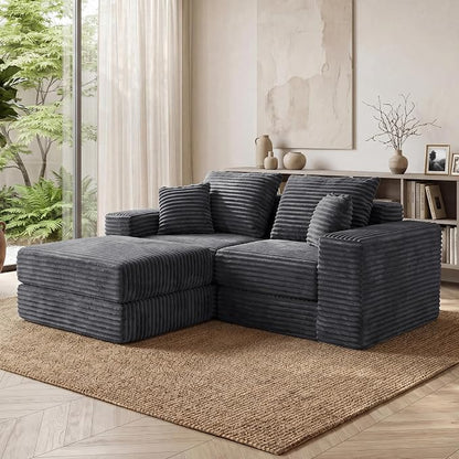 75'' L-Shaped Cloud Modular Sectional Couch with Chaise, Modern Corduroy Memory Foam Sofa Bed, Upholstered Boneless Deep Seat Fluffy Sleeper Sofa, for Living Room, No Assembly Needed (Dark Grey)