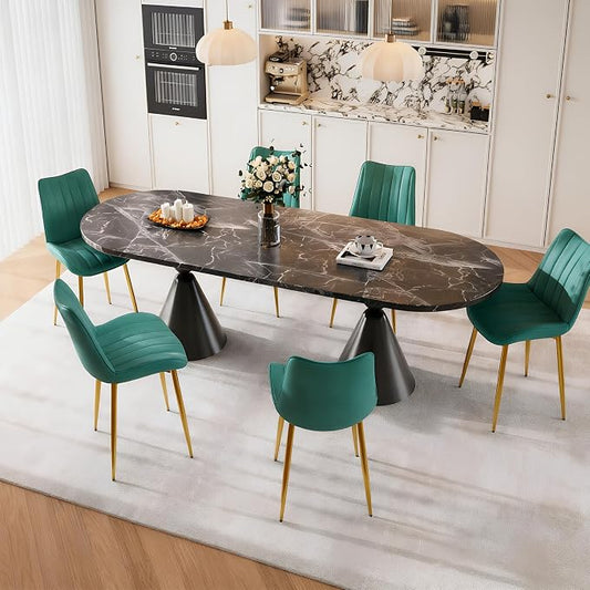 VECELO Dining Chairs Set of 6, Velvet Fabric & Metal Frame, Mordern Style for Kitchen, Living Room,Offcie, Green