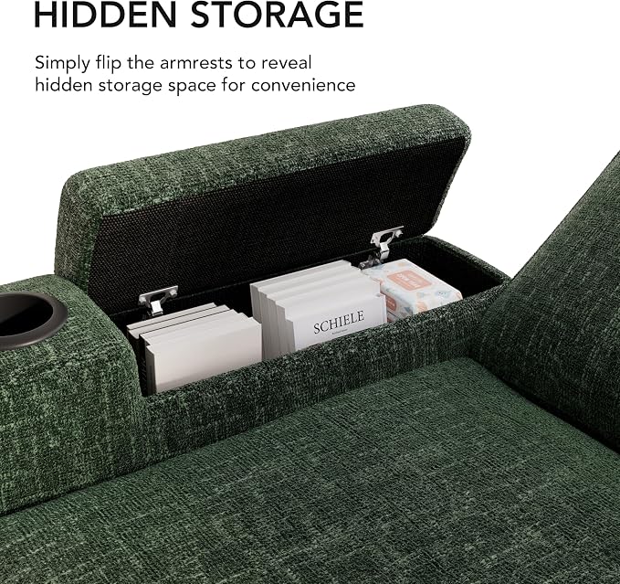 Sunny Heart L-Shaped Sleeper Sofa with Pull Out Bed, 82" Sectional Couch with Reclining Backrest, Reversible Storage Chaise, Armrest Storage, Cup Holders, and Side Pockets, Tool-Free Assembly, Green