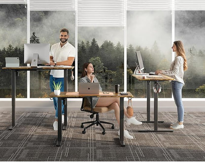 Large Electric Standing Desk,55x24 Inches Adjustable Height Stand up Desk, Sit Stand Home Office Desk, 3 Preset Heights,Equipped with Hooks,Ergonomic Computer Desk Workstation，Brown