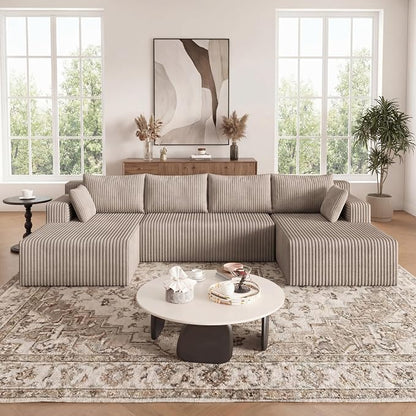 124 Inch Oversized Boneless Sectional Sofa Cloud Couch for Living Room - Symmetrical U Shaped Modular Couches Set with Double Chaise, No Assembly Floor Compression Sofa & Couch