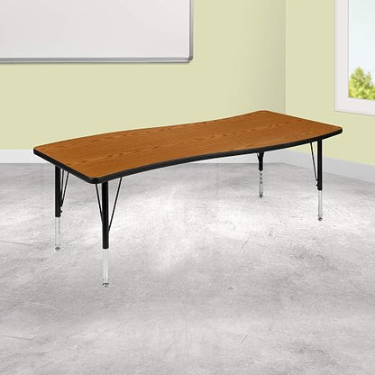 EMMA + OLIVER 26" W x 60" L Rectangular Wave Flexible Collaborative Oak Kids Adjustable Activity Table