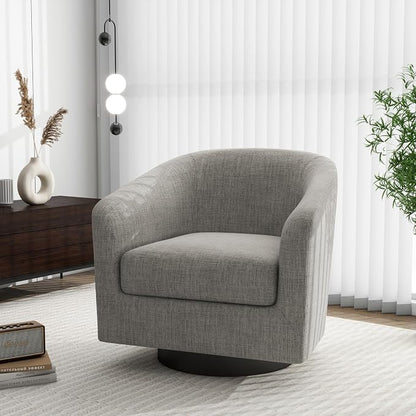 Swivel Barrel Accent Chair, Modern Round Linen Arm Chair for Living Room, Bedroom, Comfy Club Reading Chairs for Adults（Linen Fabric, Khaki, Set of 2