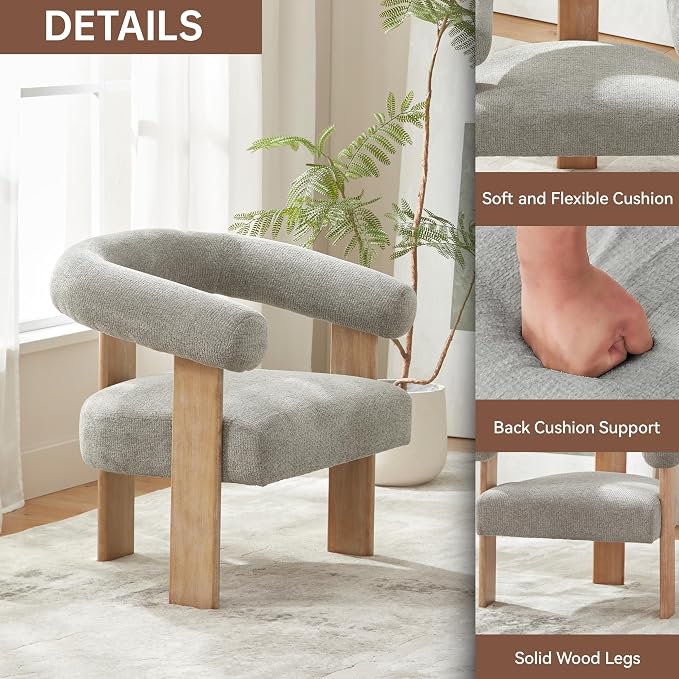 VKNOW Accent Chair Living Room Chairs Set of 2, Modern Upholstered Arm Chair with Solid Wood Legs, Comfy Barrel Accent Chairs for Living Room, Bedroom, Grey