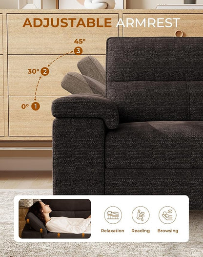 Upvilla 88.97" Modern Sofa Couch for Living Room, Deep Seat Sofa with 8”Cushion, Comfy 2-Seater Chenille Loveseat Sofa with Convertible Armrest, Removable Sofa Cover, High Leg (Dark Gray)
