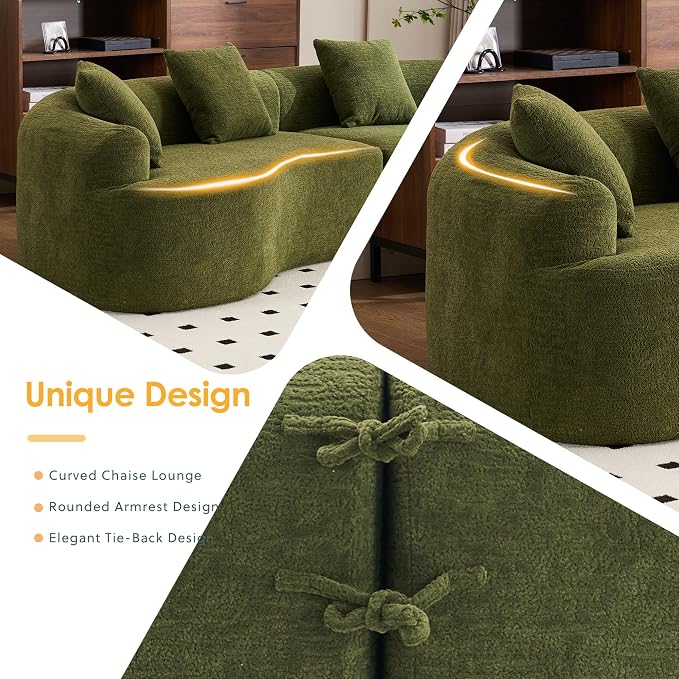 110.2" Curved Sectional Sofa,Luxury Wood Grain Chenille Fabric, Oversized Sectional Sofa,Compression Curved Couch for Living Room,No Assembly Needed (Green, 110.2 Inch)