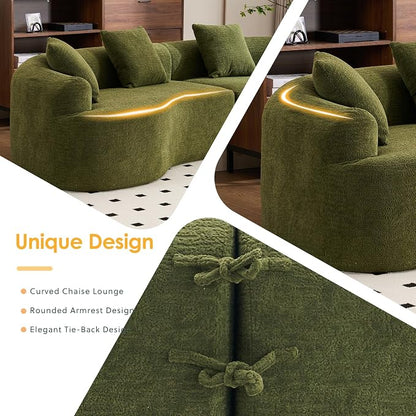 110.2" Curved Sectional Sofa,Luxury Wood Grain Chenille Fabric, Oversized Sectional Sofa,Compression Curved Couch for Living Room,No Assembly Needed (Green, 110.2 Inch)