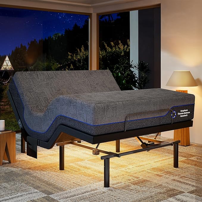 Marsail NS0 Adjustable Base with Mattress Set, Queen Adjustable Bed Frame + 10-inch Cooling Gel Memory Foam Mattress, Dual Motor Bed Frame with Wireless Remote, CertiPUR-US Certified