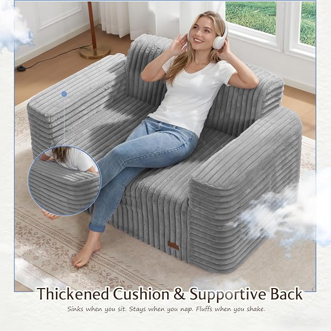 ZurNesfure Sofa Couch Cloud Loveseat, Memory Foam Couch with Pillow No Assembly Need, Modern Couch with deep seat and Washable Cover Boneless Sofas for Living Room Bedroom Apartment (Grey,Loveseat)