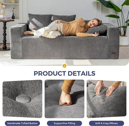 MAXYOYO Modular Sofa Couch, 75" Oversized Loveseat Boneless Cloud Couch with Deep Seat, Chenille Upholstered Living Room Comfy Sofa Chair for Living Room, No Assembly Required, Light Grey