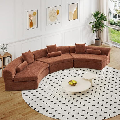 AVZEAR Curved Modular Sectional Sofa, Chenille Upholstered Cloud 1 Seater Couch for Living Room, No Assembly Modern Love Seat Sofa with 1 Bolster Pillows & 1 Square Pillows, High-Density Foam, Orange