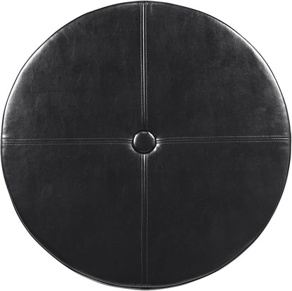 HomePop 32" Large Tufted Round Storage Ottoman - Black Faux Leather