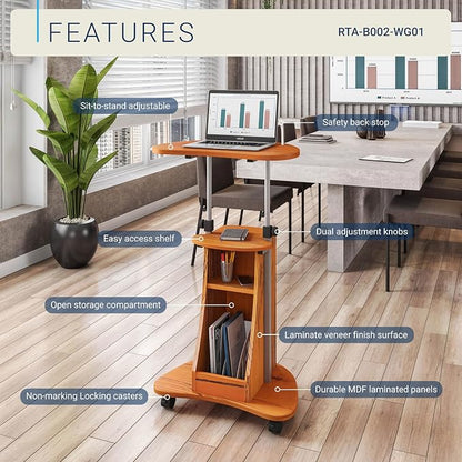 Adjustable Height Laptop Cart With Storage. Color: Woodgrain