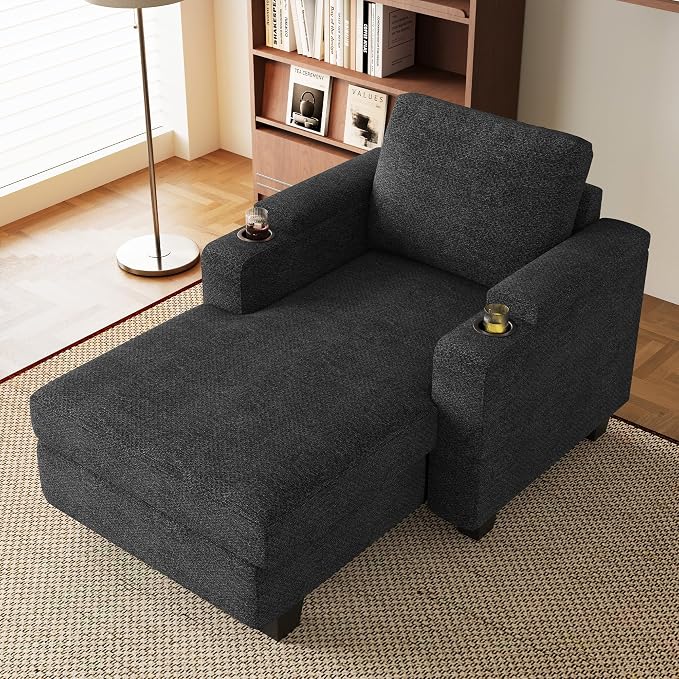 Belffin 52.8" Deep Storage Chaise Lounge with Cup Holder for Apartment Couch Dark Grey