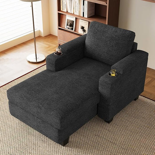 Belffin 52.8" Deep Storage Chaise Lounge with Cup Holder for Apartment Couch Dark Grey