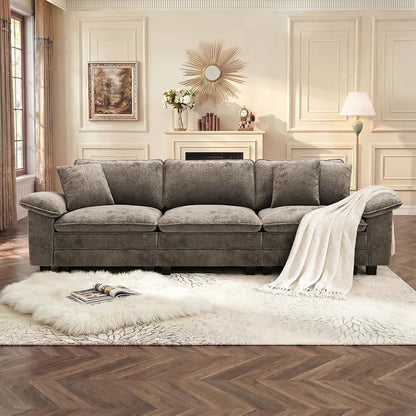 PHI VILLA Modern Modular Couches Sets, 123.6" Cloud Sectional Sofa with Upholstered Deep Seat, 3-Seater Couch for Living Room Small Spaces, Chenille Fabric, Smoky Grey