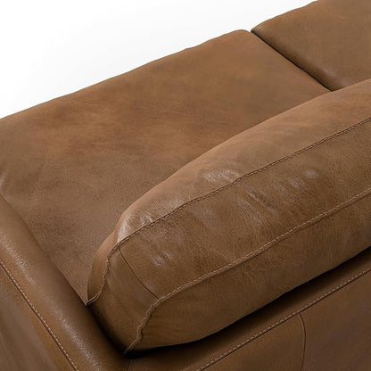 SIMPLIHOME Livingston Sofa - 90 inch Wide Top Grain Genuine Leather Sofa in Caramel Brown, Mid-Century Modern 3-Seater Couch for Living Room with Feather-Wrapped Cushions and Solid Wood Frame