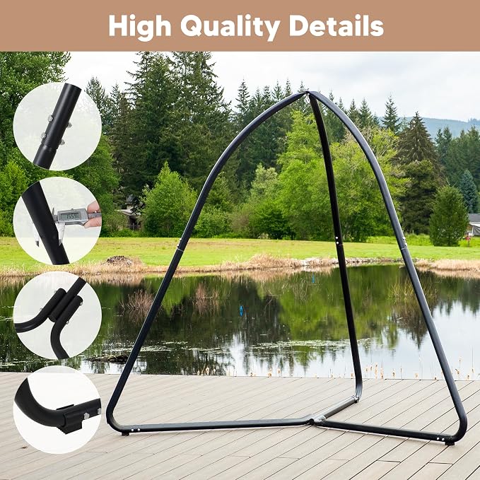 SUNCREAT Tripod Hanging Chair Stand – 400lbs Capacity, Heavy Duty Steel, Rust Resistant, Stable Hammock Frame for Air Porch, Indoor/Outdoor Use – Swing Not Included, Black