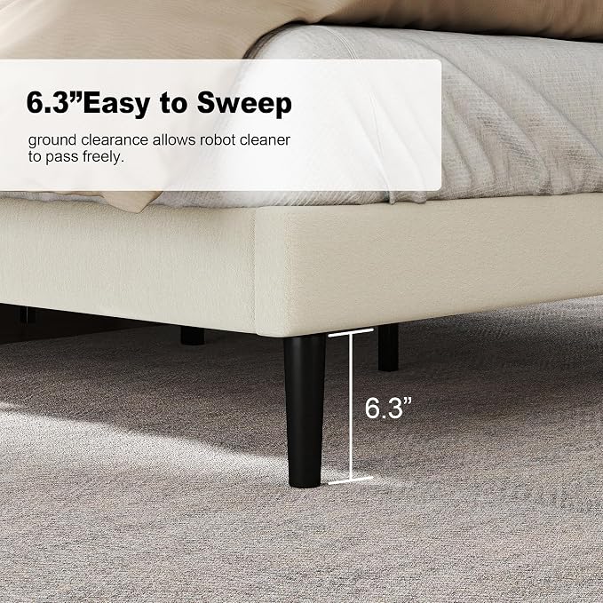 HAOARA King Size Bed Frame with Fabric Upholstered Headboard, Platform Bed with Wooden Slats Support, Fully Mattress Foundation, Box Spring Optional, Easy Assembly