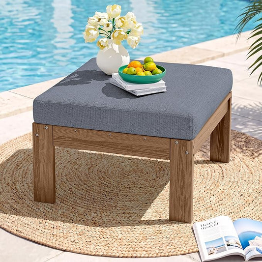 SERWALL Outdoor Ottoman with Cushions for Sofa Set, Brown HDPE Frame with Gray Cushions